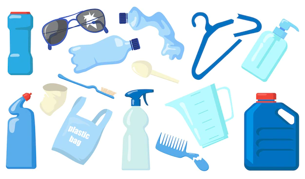 Free Vector | Bright plastic waste flat illustrations collection.