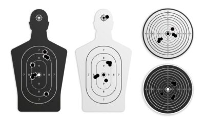 Free Vector | Bullet holes target realistic set with isolated gunnery training paper targets