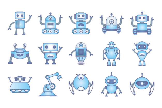 Free Vector | Bundle of robots cyborg set icons