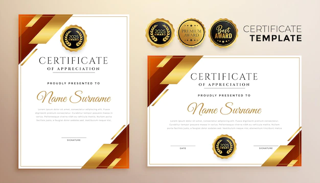 Free Vector | Business certificate template with golden geometric shapes