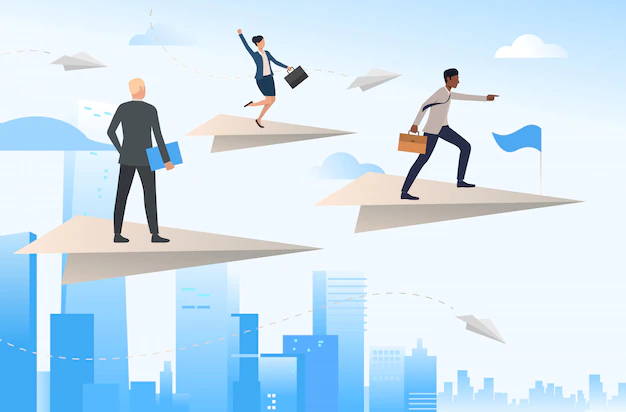 Free Vector | Business team traveling on flying paper planes