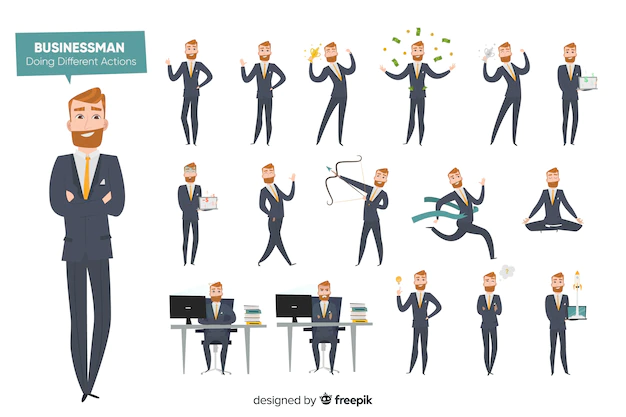 Free Vector | Businessman doing different actions
