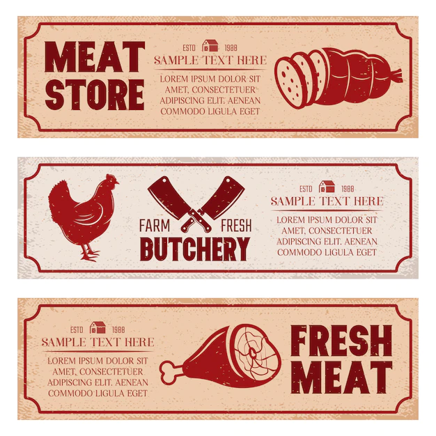 Free Vector | Butchery horizontal banners set