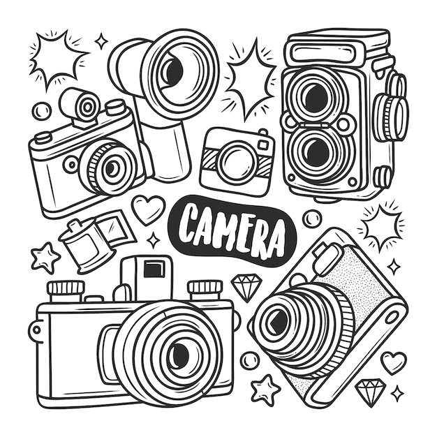 Free Vector | Camera icons hand drawn doodle coloring