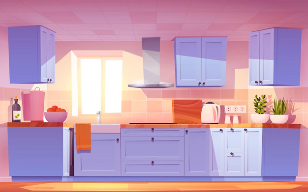 Free Vector | Cartoon kitchen interior illustration