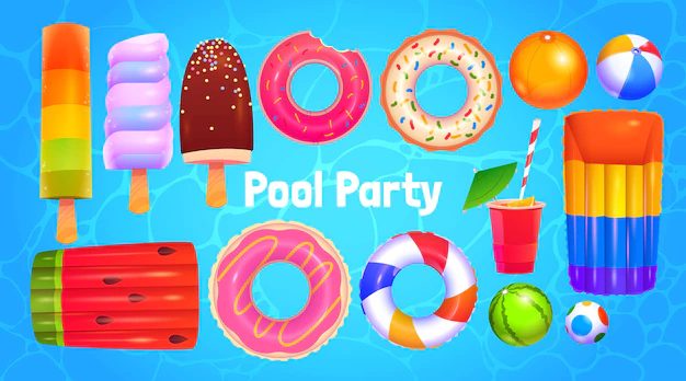 Free Vector | Cartoon pool party object collection