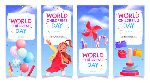 Free Vector | Cartoon world children's day banners set