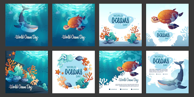 Free Vector | Cartoon world oceans day instagram posts collection