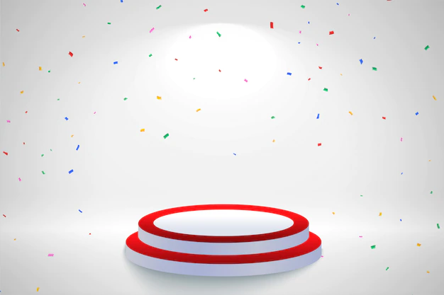 Free Vector | Celebration background with falling confetti and podium