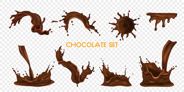 Free Vector | Chocolate splash and drop realistic transparent set isolated