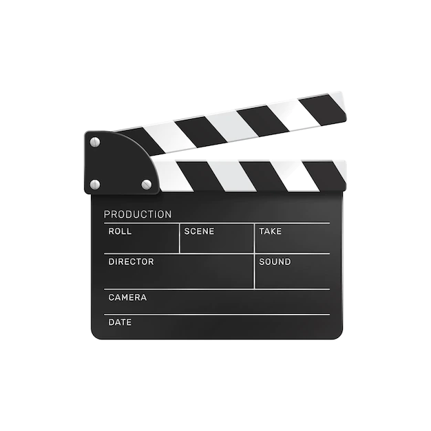 Free Vector | Cinema film production realistic transparent composition with isolated image of clapper with empty fields vector illustration