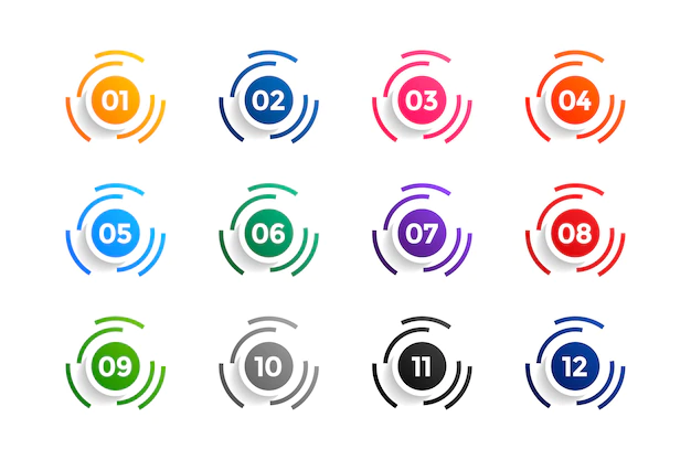 Free Vector | Circle number bullet points set from one to twelve