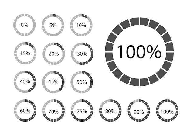 Free Vector | Circle percentage diagrams set for infographics. black thin outline graphics isolated on a white background. circle divided by percentages of 5.