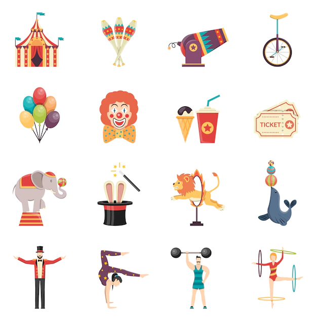 Free Vector | Circus performance flat color icons set
