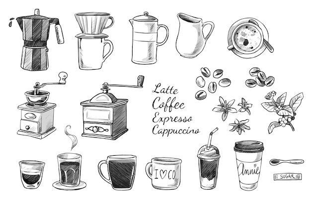Free Vector | Collection of coffee doodles
