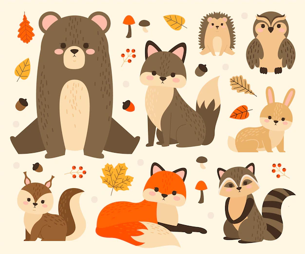 Free Vector | Collection of cute forest animals