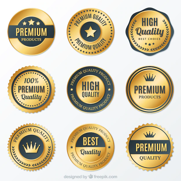 Free Vector | Collection of premium golden round badges