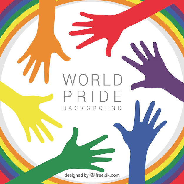 Free Vector | Colored hands of world pride day background