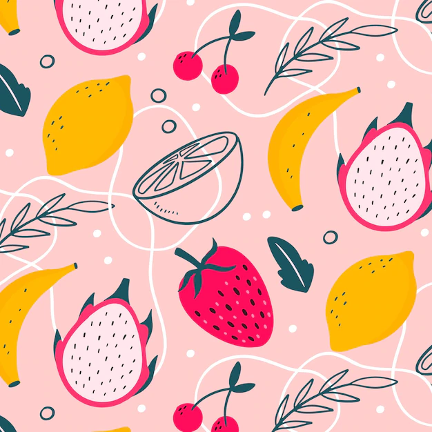 Free Vector | Colorful drawn fruits pattern