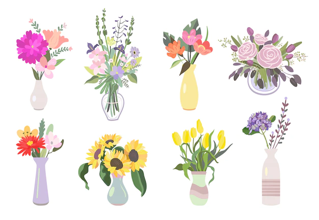 Free Vector | Colorful flowers flat icon pack