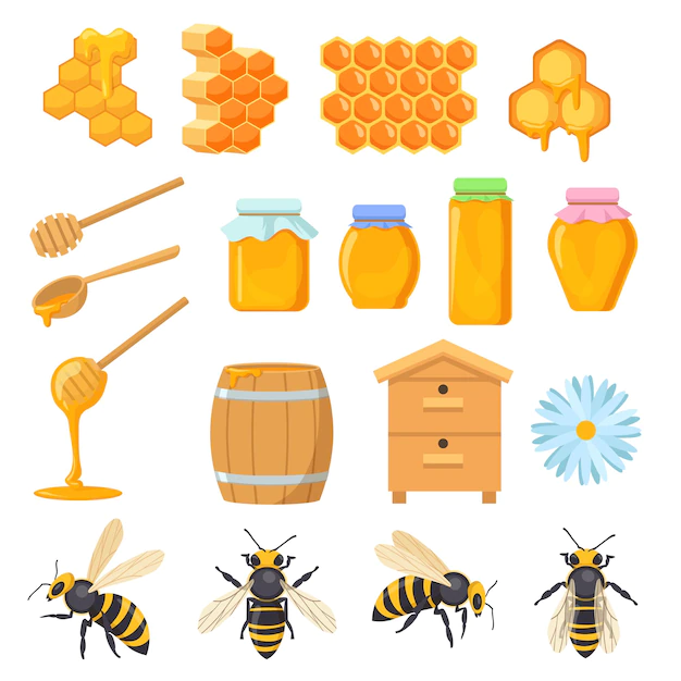 Free Vector | Colorful set of honey symbols. cartoon illustration