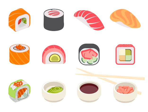 Free Vector | Colorful sushi set