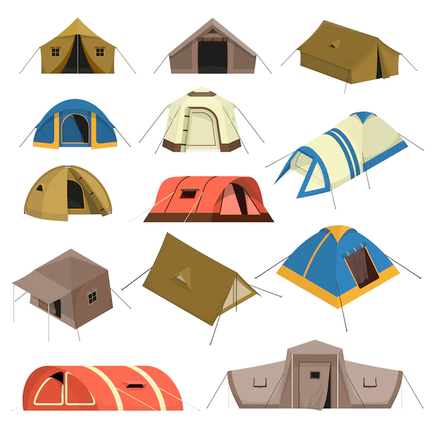 Free Vector | Colorful tourist tents set