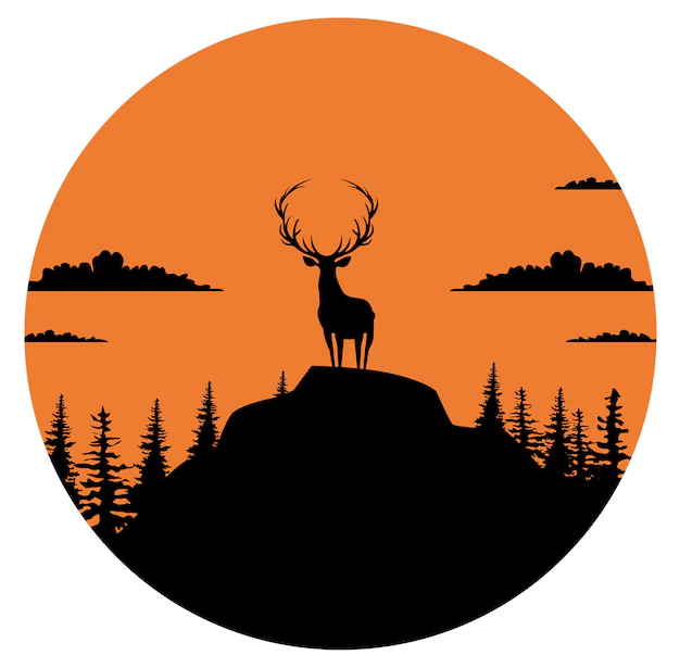 Free Vector | Composition of a circle an with elk staying on the top of the mountain