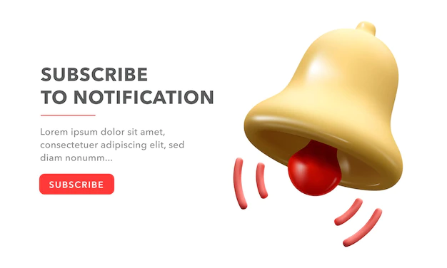 Free Vector | Concept form for subscribe. 3d yellow ringing bell with new notification for social media reminder.