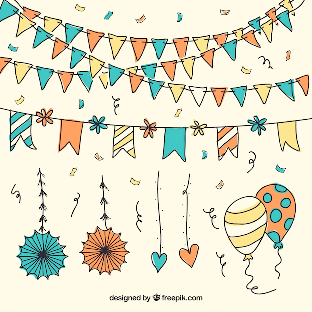 Free Vector | Confetti with garlands and balloons