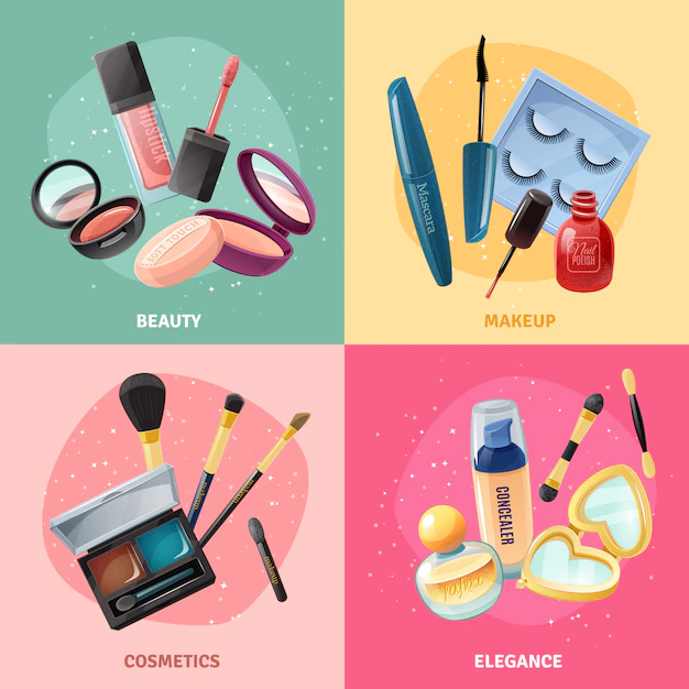 Free Vector | Cosmetics makeup concept card set