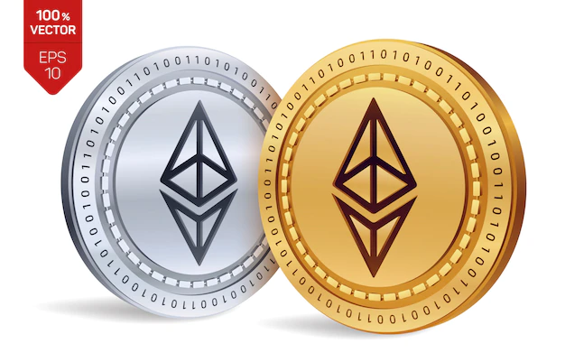 Free Vector | Cryptocurrency golden and silver coins with ethereum symbol isolated on white background.