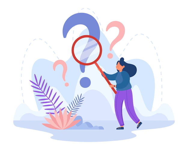 Free Vector | Curious analyst investigating question mark with magnifier