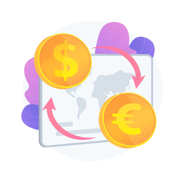 Free Vector | Currency exchange service. monetary transfer, changing dollar to euro, buying and selling foreign money. golden coins with eu and us currency symbols. vector isolated concept metaphor illustration