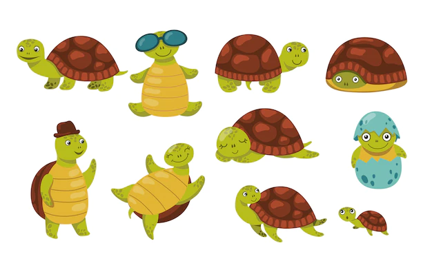 Free Vector | Cute funny turtle set
