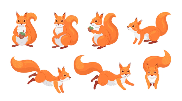 Free Vector | Cute red squirrel set
