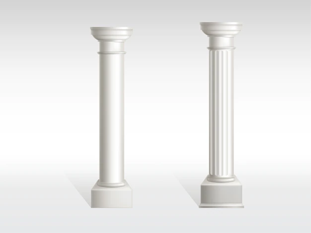 Free Vector | Cylindrical columns of white marble with smooth, textured pillar surfaces