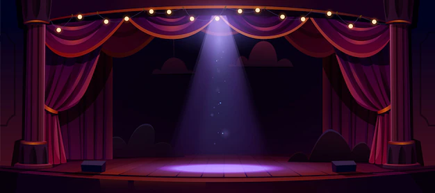 Free Vector | Dark theater stage with red curtains and spotlight