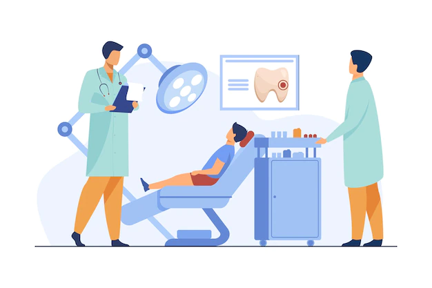 Free Vector | Dentist examining boy in dental chair. doctor, tooth, visit flat vector illustration. stomatology and dentistry