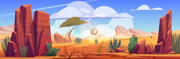 Free Vector | Desert of africa natural landscape with tumbleweed rolling along hot dry deserted african nature