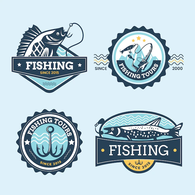 Free Vector | Detailed vintage fishing badge collection