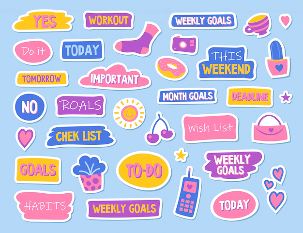 Free Vector | Diary and planner flat stickers set