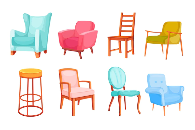 Free Vector | Different colorful chairs and armchairs illustration