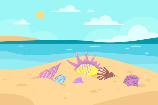 Free Vector | Different colorful seashells on seashore illustration