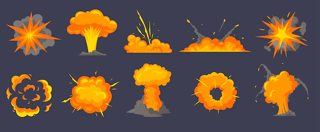 Free Vector | Different explosions cartoon illustration