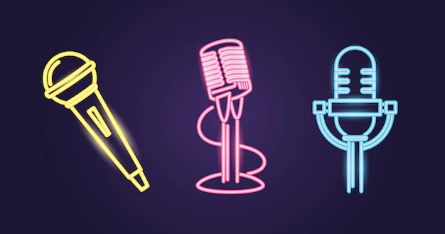 Free Vector | Different microphone styles, neon colored path