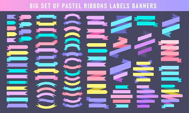 Free Vector | Different pastel colored ribbons labels banners collection. big set of ribbon stickers elements.