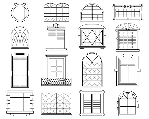 Free Vector | Different silhouettes of window frames flat set
