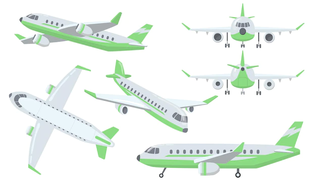 Free Vector | Different views of airplane set