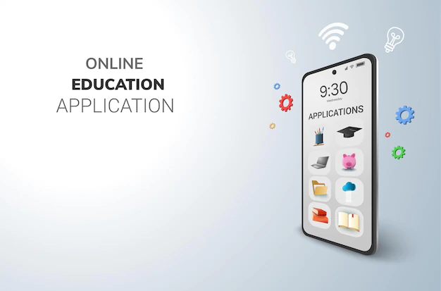 Free Vector | Digital applications online for education concept and blank space on phone